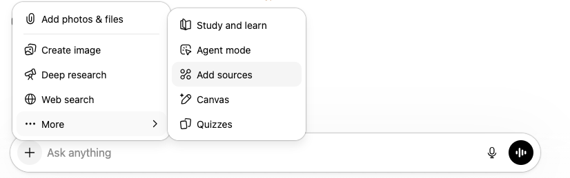 Tools menu in ChatGPT