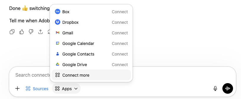 Connect more from the apps list