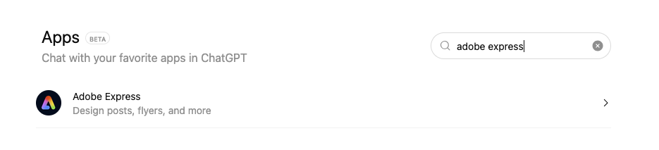 Search for Adobe Express in apps