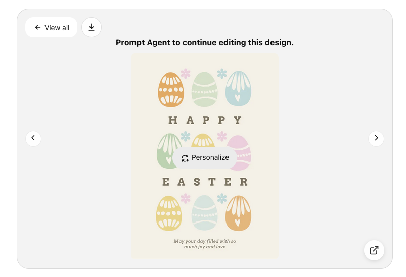 Selected template with personalize action
