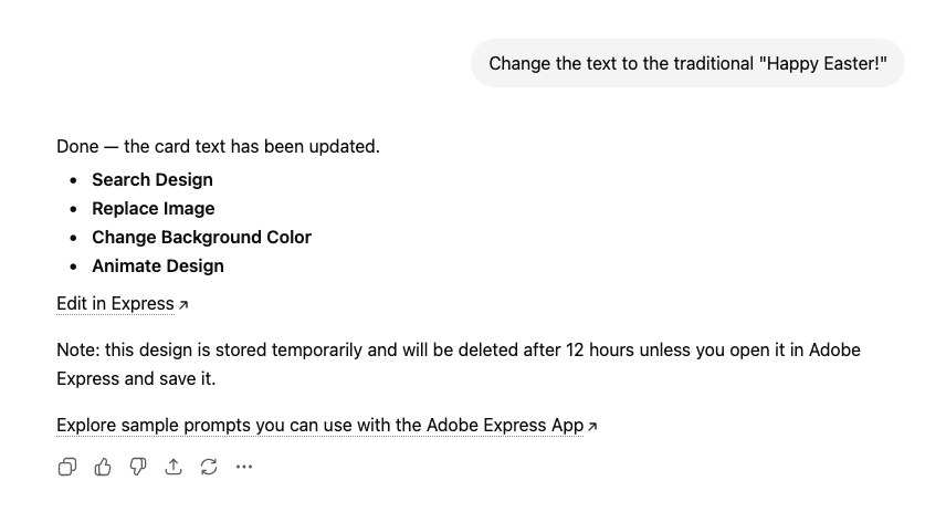 ChatGPT response with Edit in Express link